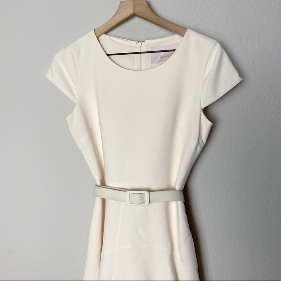 Gal Meets Glam Cecilia Off-White Crepe Belted Midi Dress - Picture 8 of 16